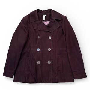 Bass Corduroy Peacoat Jacket Size Large Double Breasted Purple Classic Academia